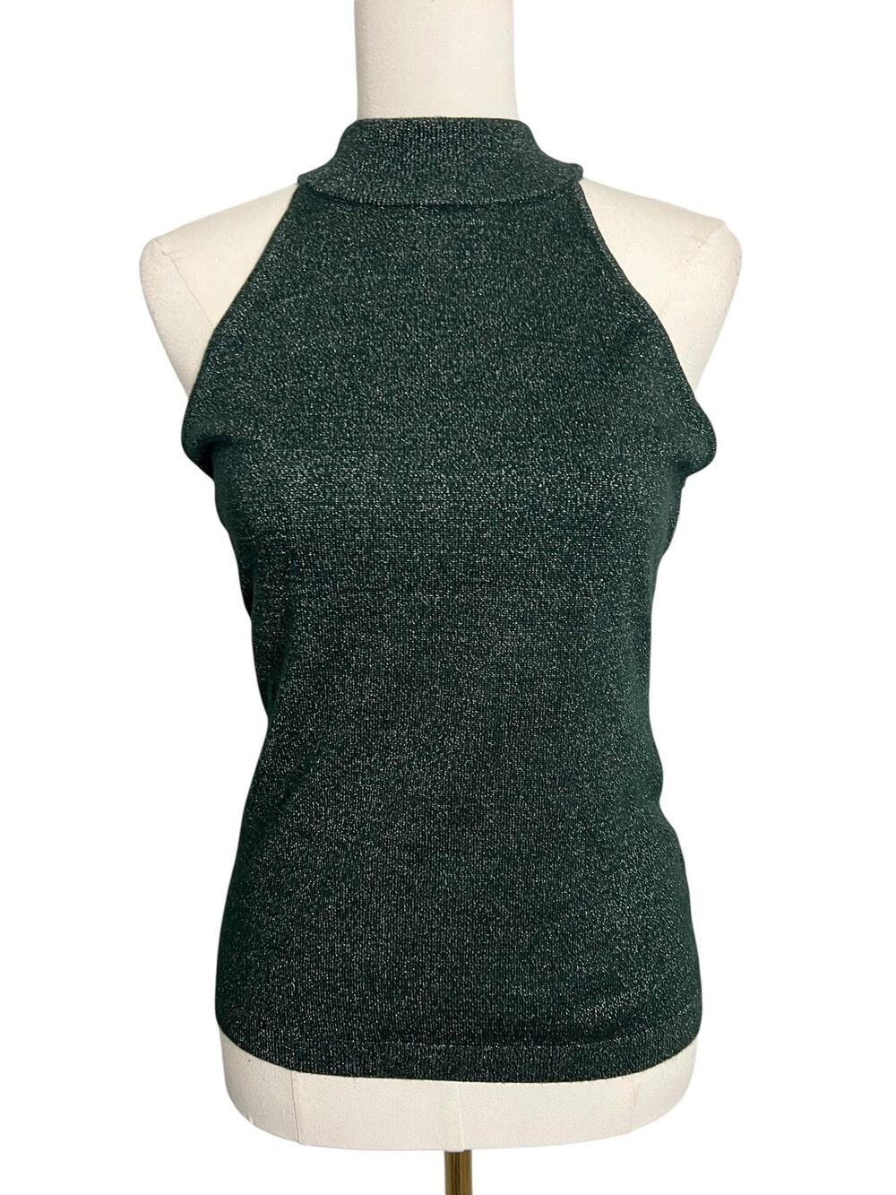 Banana Republic Tank Top Womens XS Green Metallic Halter Knit Sparkle Party